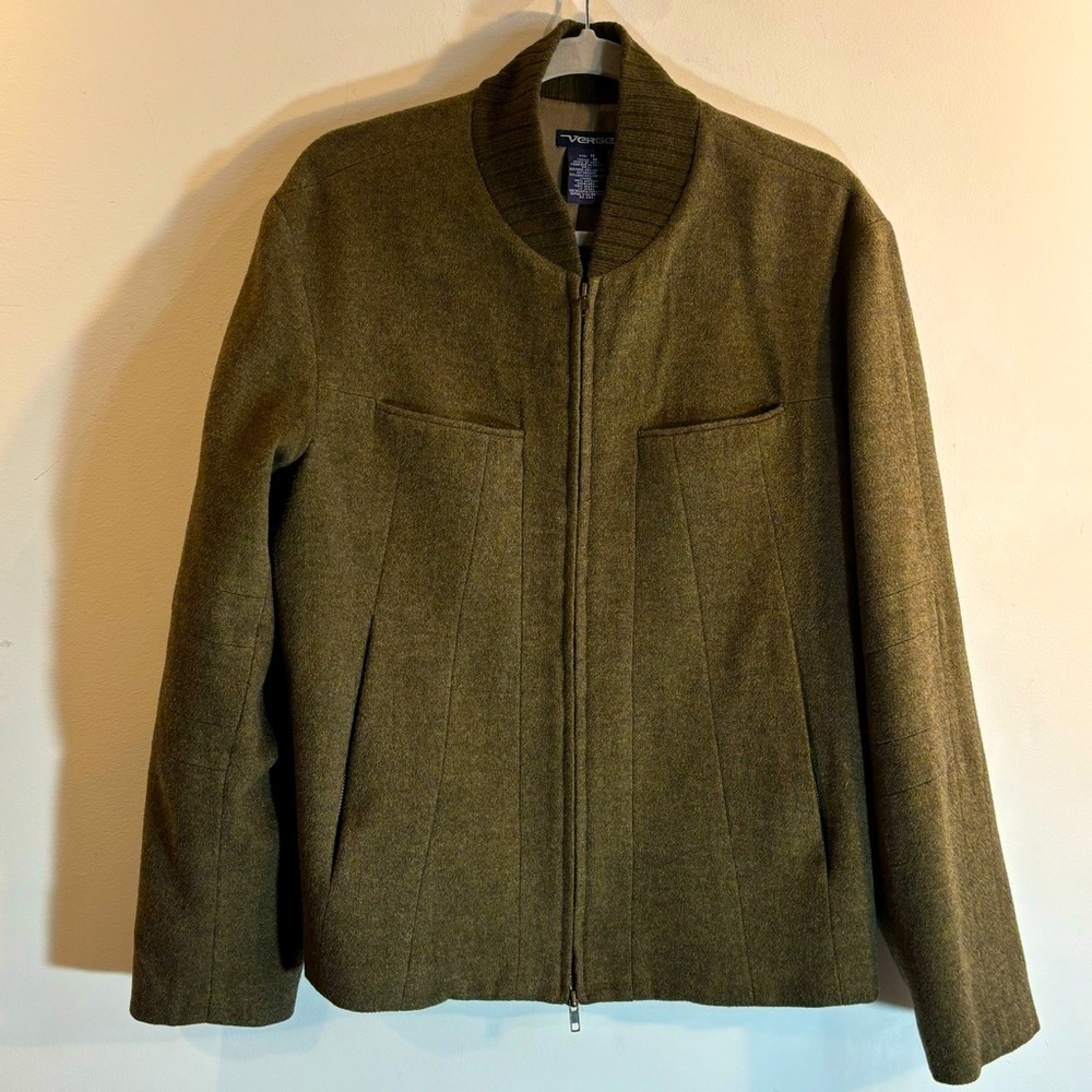 VERGE Sz M Barn Style Jacket Wool Blend Zip Up Pockets Lined Long Sleeve Unisex